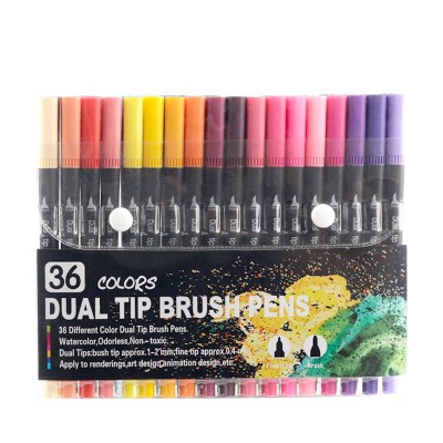 36 Colors Art Markers Dual Tips Coloring Brush Marker Fineliner Color Pen, Water Based Marker for Calligraphy Drawing Sketching