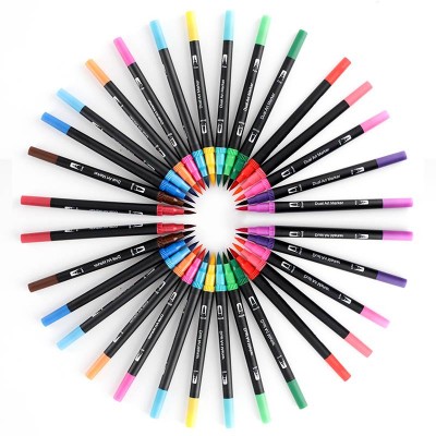 Hot Selling Mutli Colors Dual Tip Brush Marker Pens, Customized Patten Watercolor Brush Marker Pen For Art Work